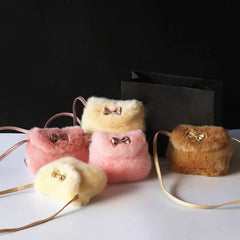 Girls Mini Bowknot Crossbody Bag Soft Fur Handbag