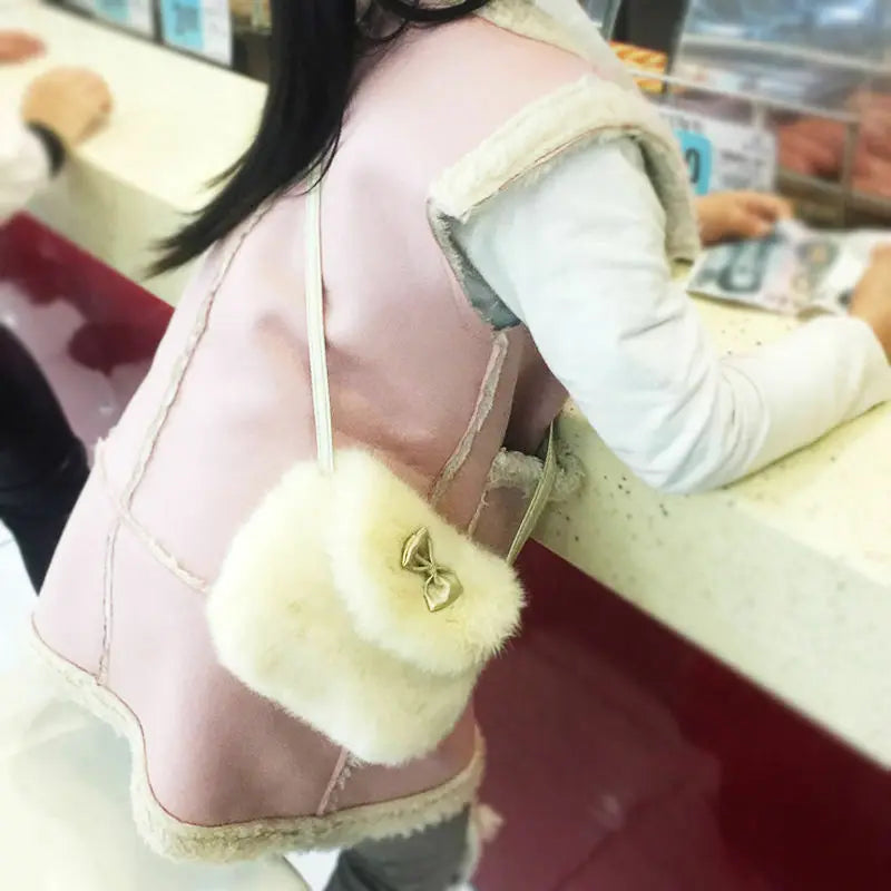 Girls Mini Bowknot Crossbody Bag Soft Fur Handbag