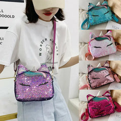Unicorn Handbags for Girls Travel Women Cartoon Printing Shoulder Bags Sequins C
