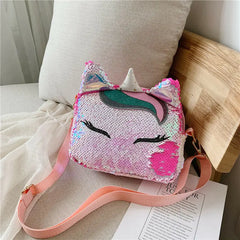Unicorn Handbags for Girls Travel Women Cartoon Printing Shoulder Bags Sequins C
