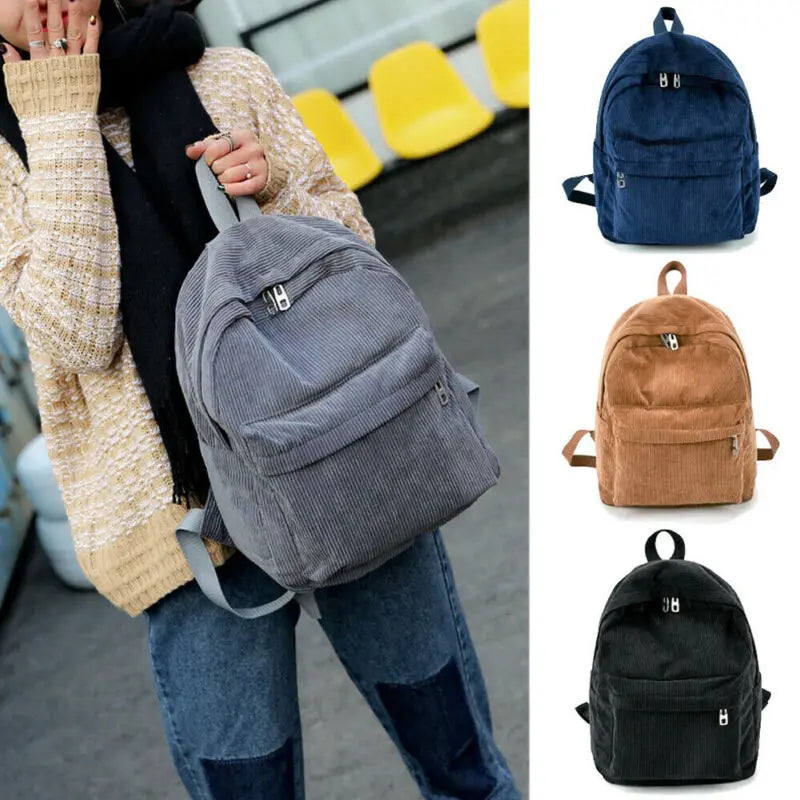 Casual Velvet Corduroy Backpacks School Travel Rucksacks