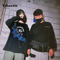 Mesh Tactical Waist Chest Bag with 5 Pockets for Men Women Hip-hop Belt Bag