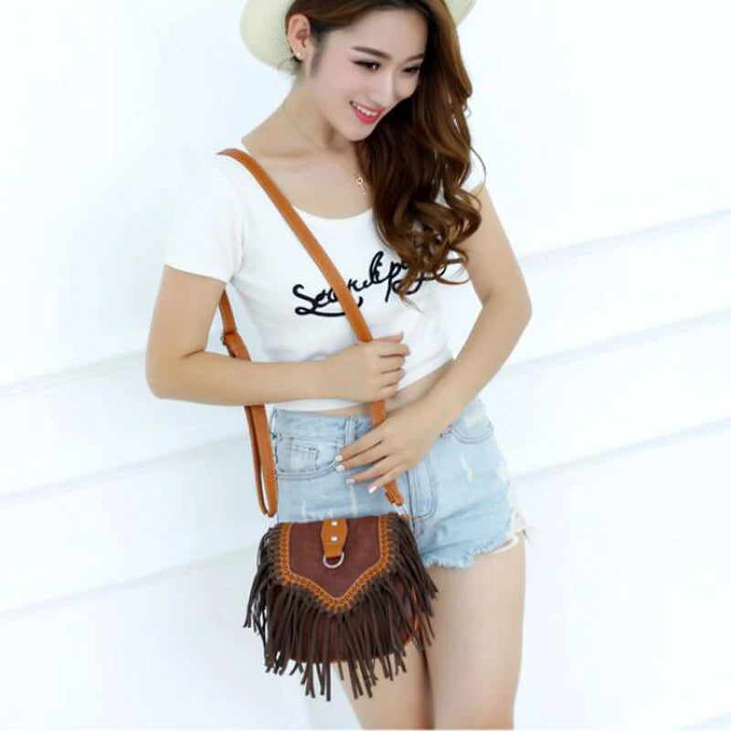 Tassel Shoulder Bags PU Leather Vintage Mini Crossbody Bags