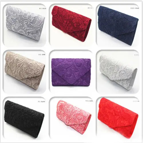 High Women Lady Party Prom Bridal Lace Clutch Handbag Shoulder Bag