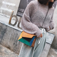 Leather Patchwork Women Messenger Bag Female Chain Strap Shoulder Bag