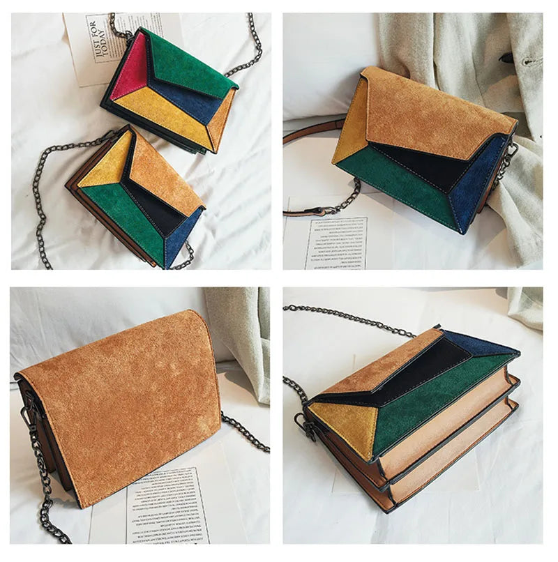 Leather Patchwork Women Messenger Bag Female Chain Strap Shoulder Bag