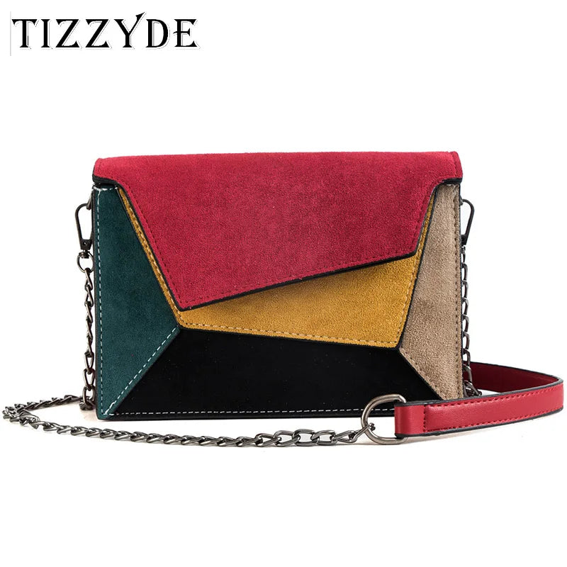Leather Patchwork Women Messenger Bag Female Chain Strap Shoulder Bag