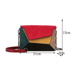 Leather Patchwork Women Messenger Bag Female Chain Strap Shoulder Bag