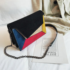 Leather Patchwork Women Messenger Bag Female Chain Strap Shoulder Bag