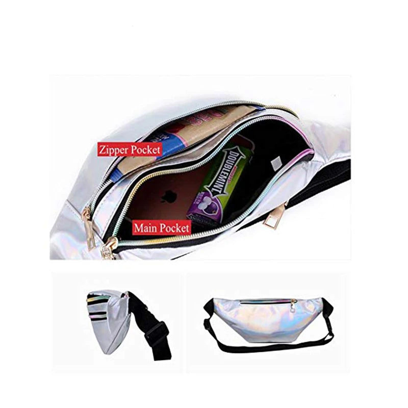 Silver Laser Bum Bag Girls Holographic Fanny Pack Women