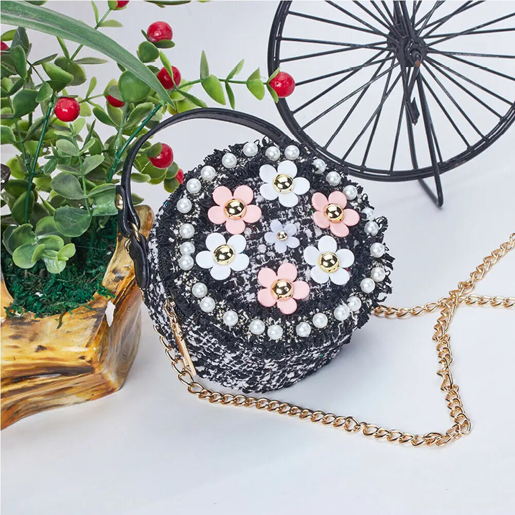 Hot Pearl Flower Chain PU Shoulder Bag Messenger Bag Girls Crossbody Bag