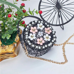 Hot Pearl Flower Chain PU Shoulder Bag Messenger Bag Girls Crossbody Bag