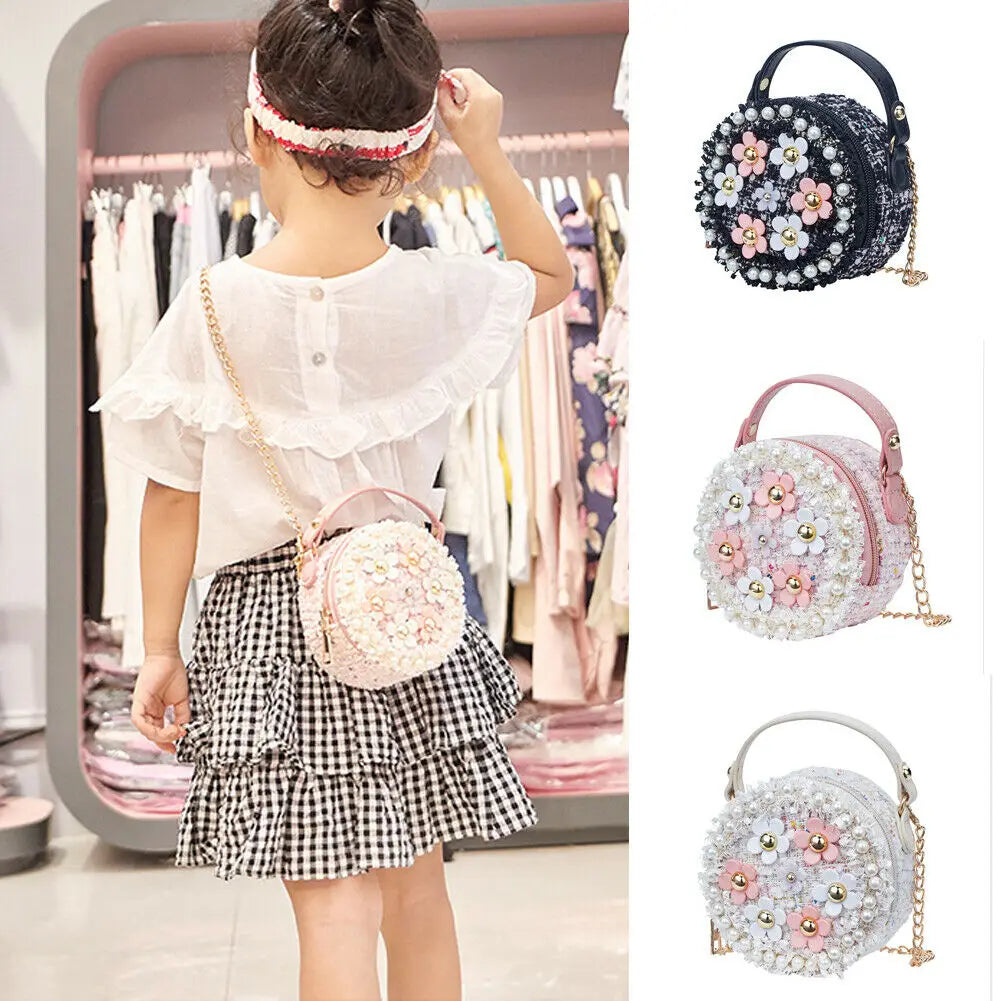 Hot Pearl Flower Chain PU Shoulder Bag Messenger Bag Girls Crossbody Bag