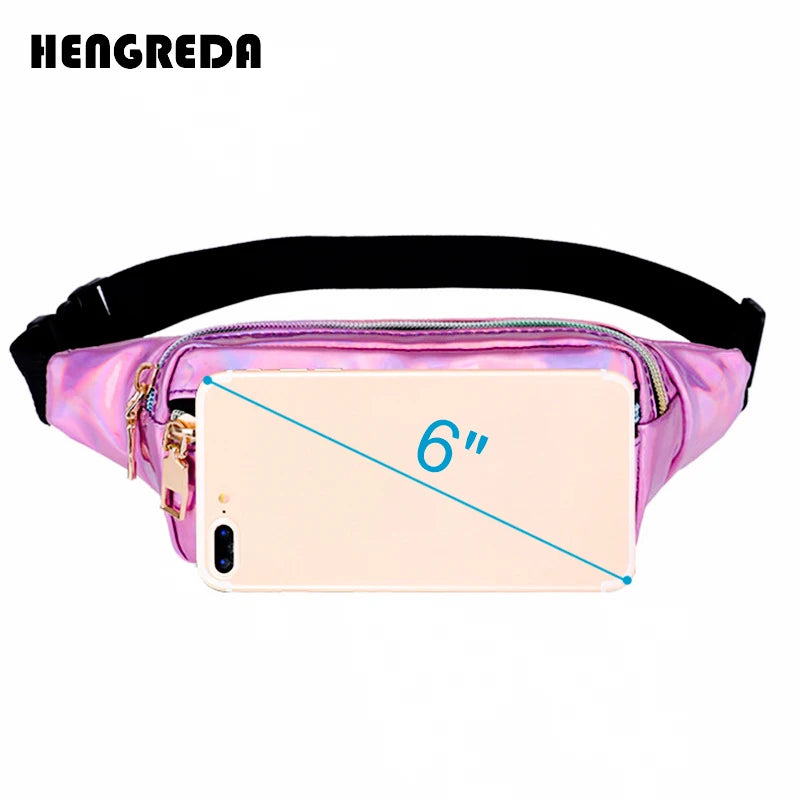 Laser Holographic Waist Bag Fanny Pack Slim Neon PU Bum Bag Belt Leather Pocket