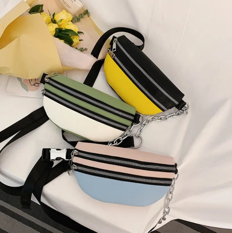 Men Women PU Waist Bags Chain Fanny Pack Girls Bum Bag Travel