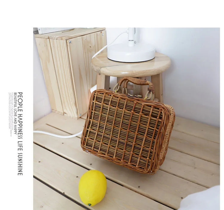 Vintage Rattan Handbag Women Straw Tote Bag Beach Travel Bag Satchel