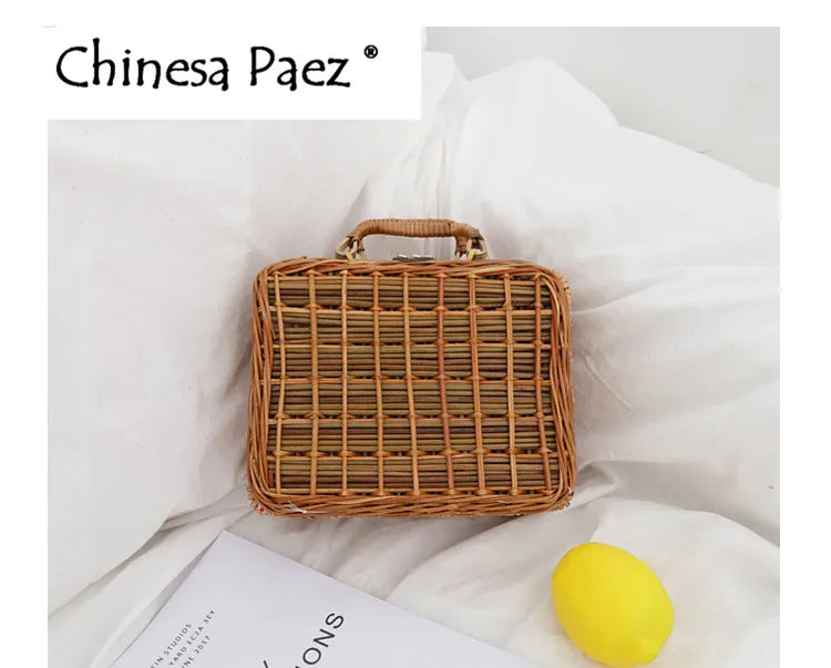 Vintage Rattan Handbag Women Straw Tote Bag Beach Travel Bag Satchel