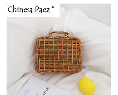 Vintage Rattan Handbag Women Straw Tote Bag Beach Travel Bag Satchel