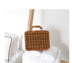 Vintage Rattan Handbag Women Straw Tote Bag Beach Travel Bag Satchel
