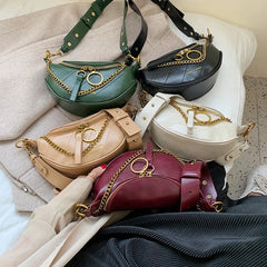 Women Leather Crossbody Chest Bag Lady Messenger Waist Pack Chains Travel