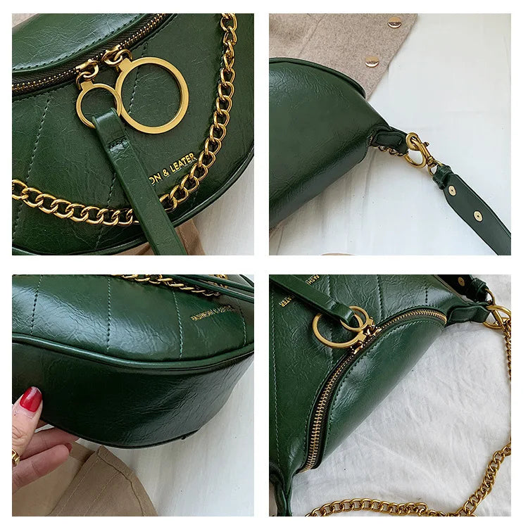 Women Leather Crossbody Chest Bag Lady Messenger Waist Pack Chains Travel
