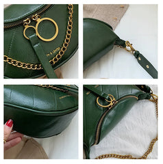 Women Leather Crossbody Chest Bag Lady Messenger Waist Pack Chains Travel