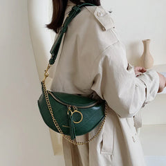 Women Leather Crossbody Chest Bag Lady Messenger Waist Pack Chains Travel