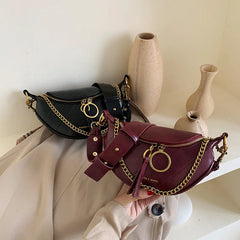 Women Leather Crossbody Chest Bag Lady Messenger Waist Pack Chains Travel