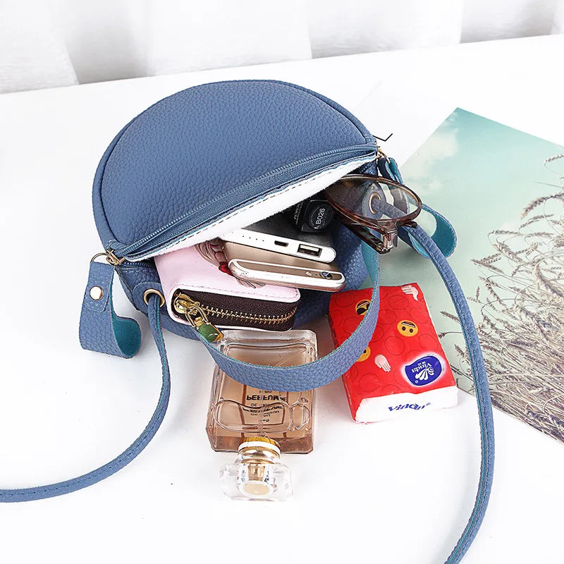 Women Mini Round Handbag PU Leather Crossbody Bag
