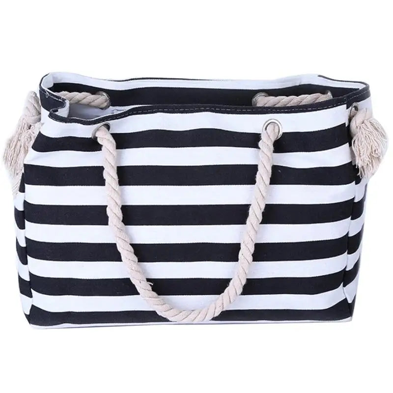 Women Canvas Beach Shoulder Striped Tote Bag Large Capacity