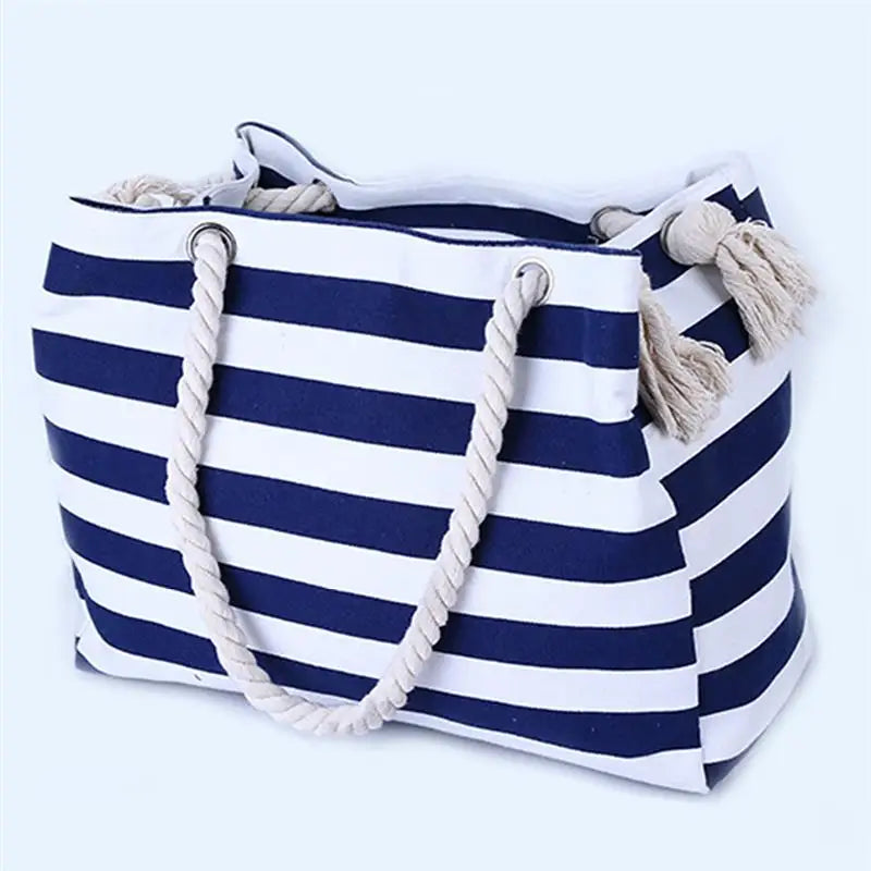 Women Canvas Beach Shoulder Striped Tote Bag Large Capacity