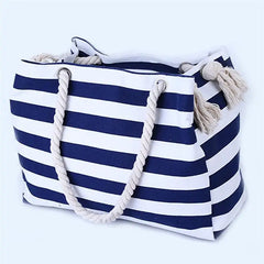 Women Canvas Beach Shoulder Striped Tote Bag Large Capacity