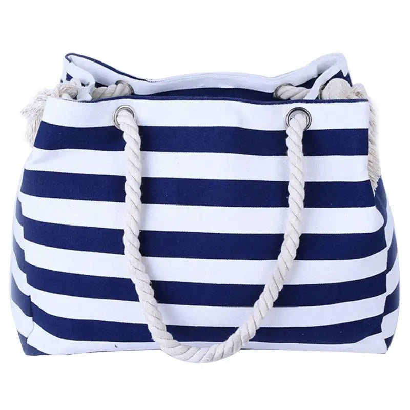 Women Canvas Beach Shoulder Striped Tote Bag Large Capacity