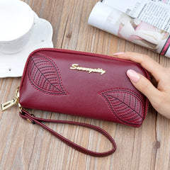 Leaf Embroidery Women Clutch Bag Long Zipper Hand Bags