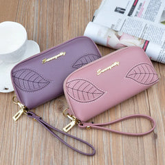 Leaf Embroidery Women Clutch Bag Long Zipper Hand Bags