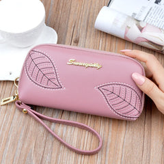 Leaf Embroidery Women Clutch Bag Long Zipper Hand Bags