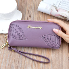 Leaf Embroidery Women Clutch Bag Long Zipper Hand Bags