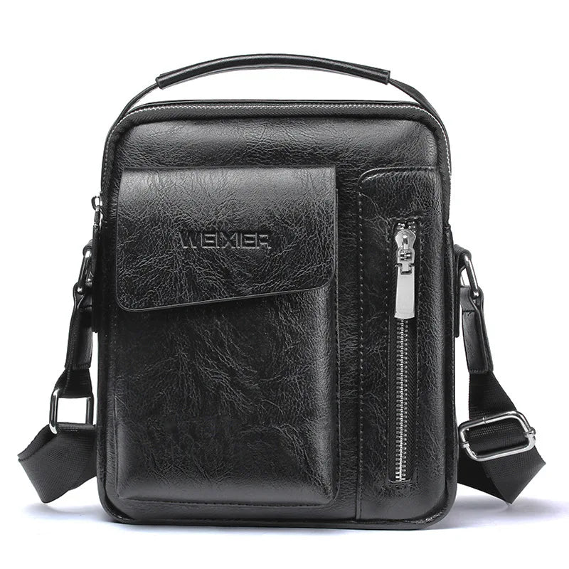 Vintage Men's Crossbody Shoulder Bag PU Leather Messenger Retro Zipper Business