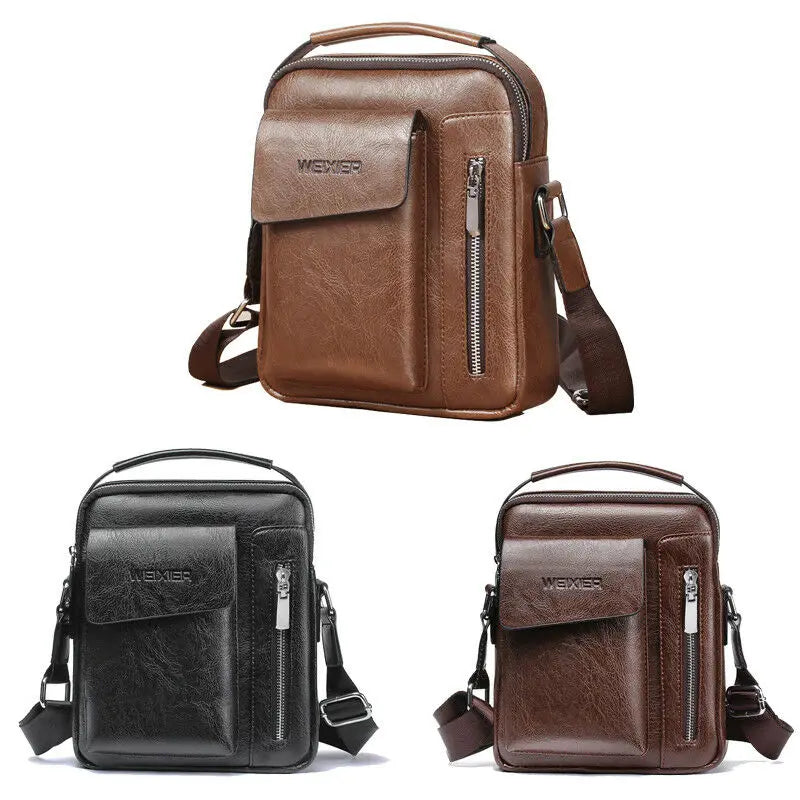 Vintage Men's Crossbody Shoulder Bag PU Leather Messenger Retro Zipper Business