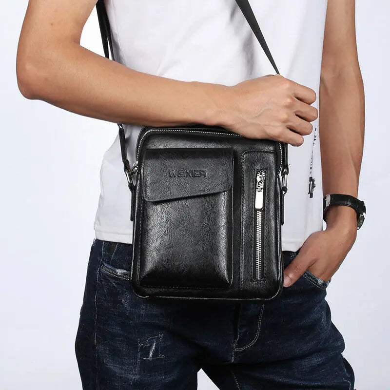 Vintage Men's Crossbody Shoulder Bag PU Leather Messenger Retro Zipper Business