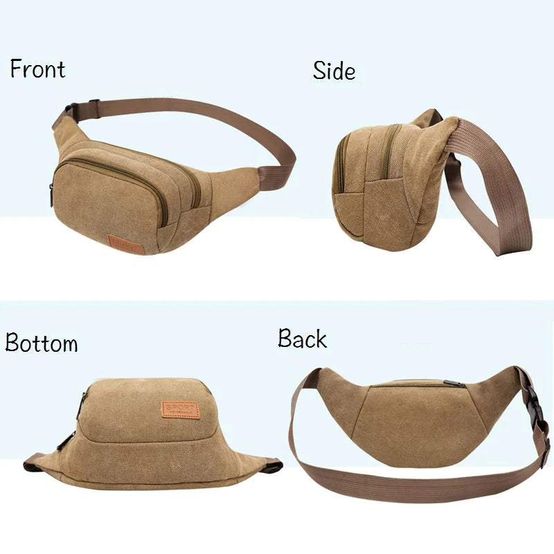 Vintage Canvas Waist Pack Belt Bag Men Casual Waist Bags Woman Bag ZZQ01