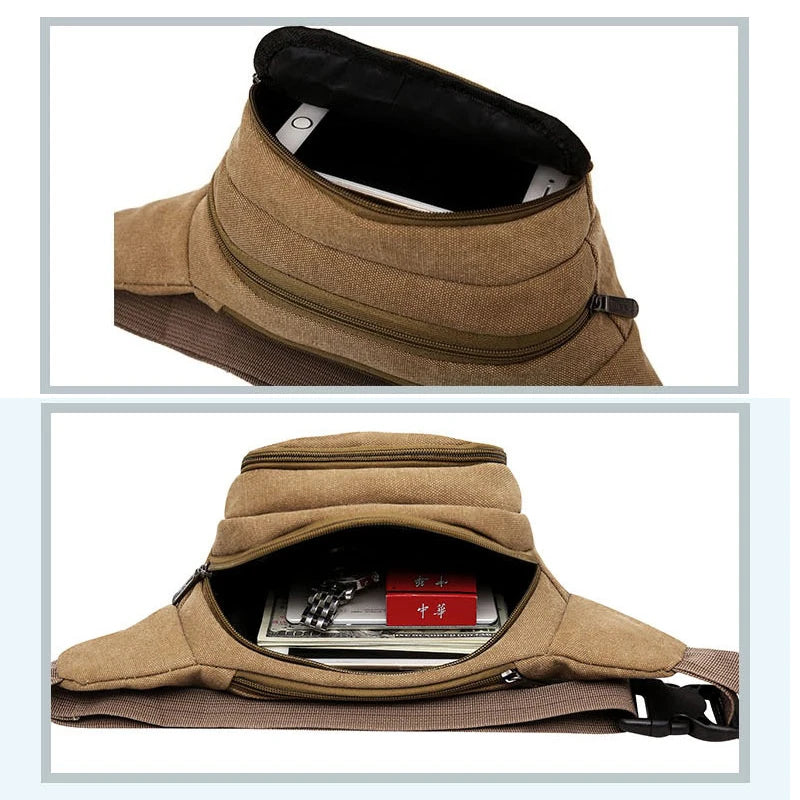 Vintage Canvas Waist Pack Belt Bag Men Casual Waist Bags Woman Bag ZZQ01