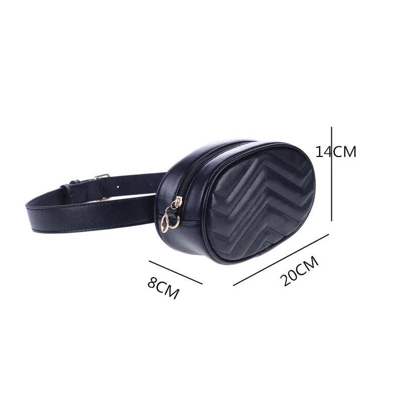 Women Waist Bag PU Leather Zipper Belt Bag Chest Handbag Solid High CD5612/h