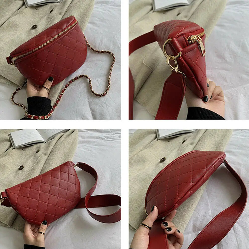 Women Chain Diamond Pattern Waist Bag Fanny Pack