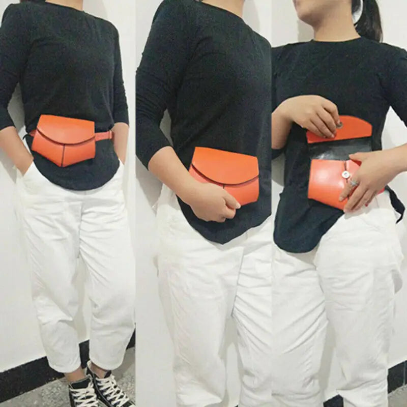 PU Leather Waist Fanny Pack Belt Bag Pouch Travel Hip Bum Bag Women Mini Purse