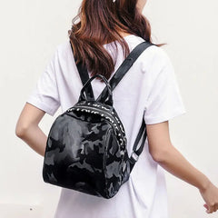 Women PU Leather Satchel Backpack Camo Letter Printed Shoulder Bag