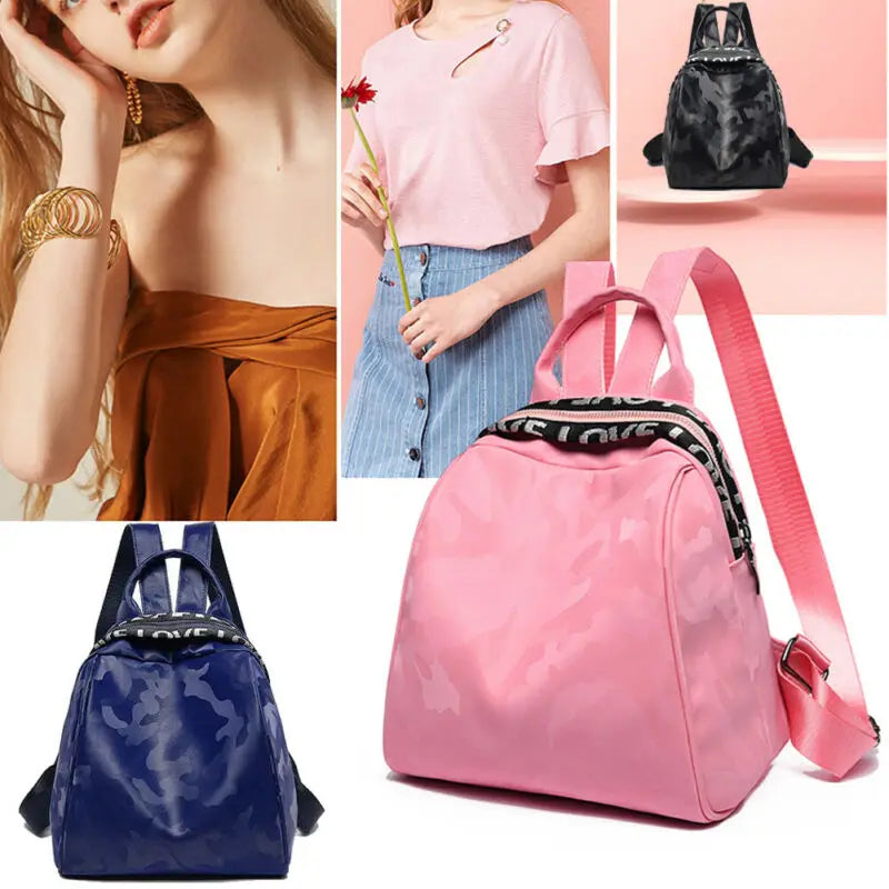 Women PU Leather Satchel Backpack Camo Letter Printed Shoulder Bag