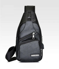 Men's PU Shoulder Bag Sling Chest Pack USB Charging Sports Crossbody Waist Packs