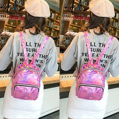 Women Laser Holographic Backpack Student School Bag Travel Rucksack