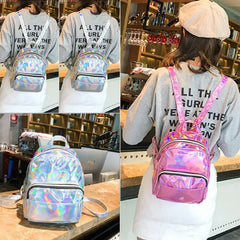 Women Laser Holographic Backpack Student School Bag Travel Rucksack